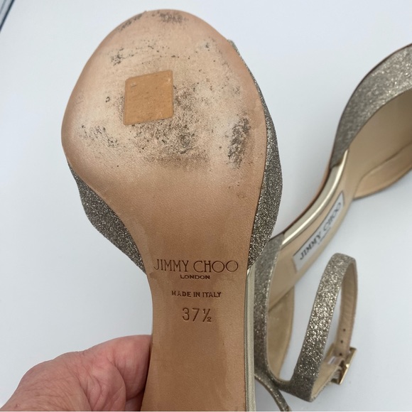Jimmy Choo Annie Giltter 65mm Ankle Strap Glitter Heel, Size 37.5 - Picture 11 of 17